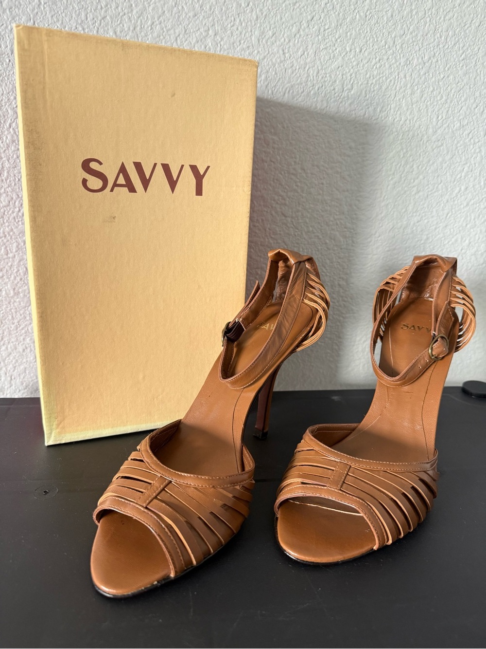 Savvy Tan Strappy Open-Toe High Heel Sandals